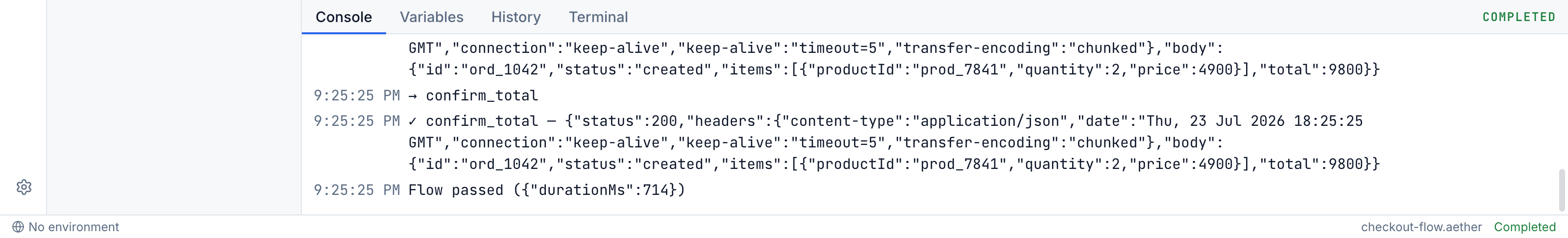 The Bandura variables panel listing flow, environment, and captured variables with source badges